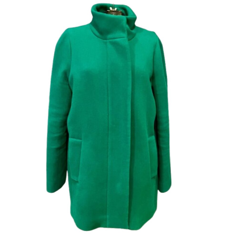 J.Crew Emerald Wool Coat | Funnel Collar Zip Closure | Size 10